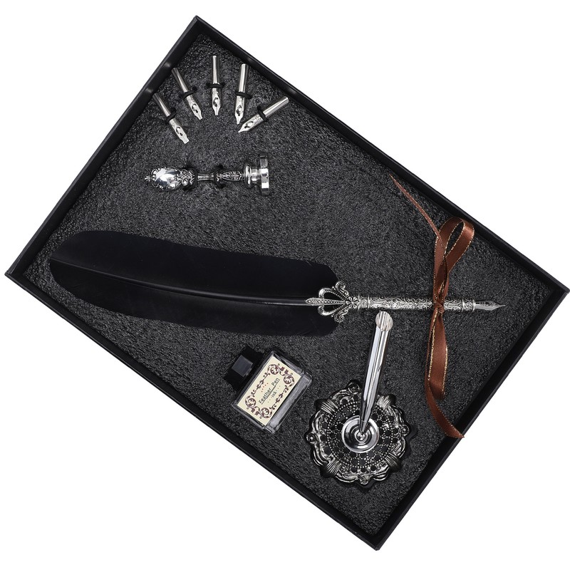 Quill Pen Set Feather Writing Dip Pen Stamp Students Teacher