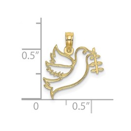 JewelryWeb 17mm 10k Solid Yellow Gold Cut out Dove With Olive Branch Charm Pendant Necklace for Women