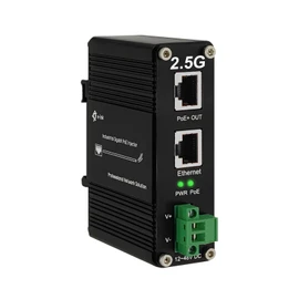Elenzk 2.5G PoE Injector - Industrial 2.5 Gigabit PoE+ Injector IEEE802.3 at 30W Hardened POE Adapter with 12-48V DC Input DIN- Rail, Wall Mount, Aluminum Metal Housing