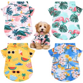 Weewooday 4 Pieces Pet Summer T-Shirts Hawaii Style Floral Pet Dog Shirt Breathable Cool Clothes Beach Seaside Puppy Sweatshirt for Small Puppy(Lovely Style,Large)