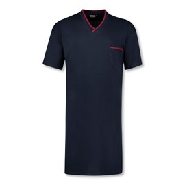 ADAMO Bert Men's Short-Sleeved Nightdress, 100% Cotton, Blue, 10XL, Comfortable Men's Nightdress with Chest Pocket & V-Neck, for Plus Sizes