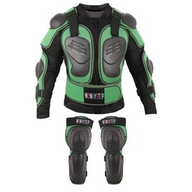 Kids Motorcycle Jacket Dirt Bike Gear,Motocross Spine Chest Protector Armor Suit with Knee Shin Guards Full Body Armor Jacket (US, Alpha, XX-Small, Regular, Green)