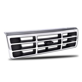 CHEDA Platinum Chrome Grill Grille w/Emblem Compatible With Ford F250 F350 1992-1997 F4TZ-8200-A