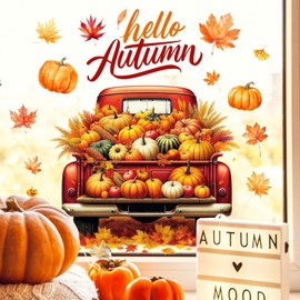 Fall Window Clings for Glass Thanksgiving Static Cling Window Decals 1PCS Pumpkin Maple Leaves Autumn Reusable Window Stickers Home School Office Decorations