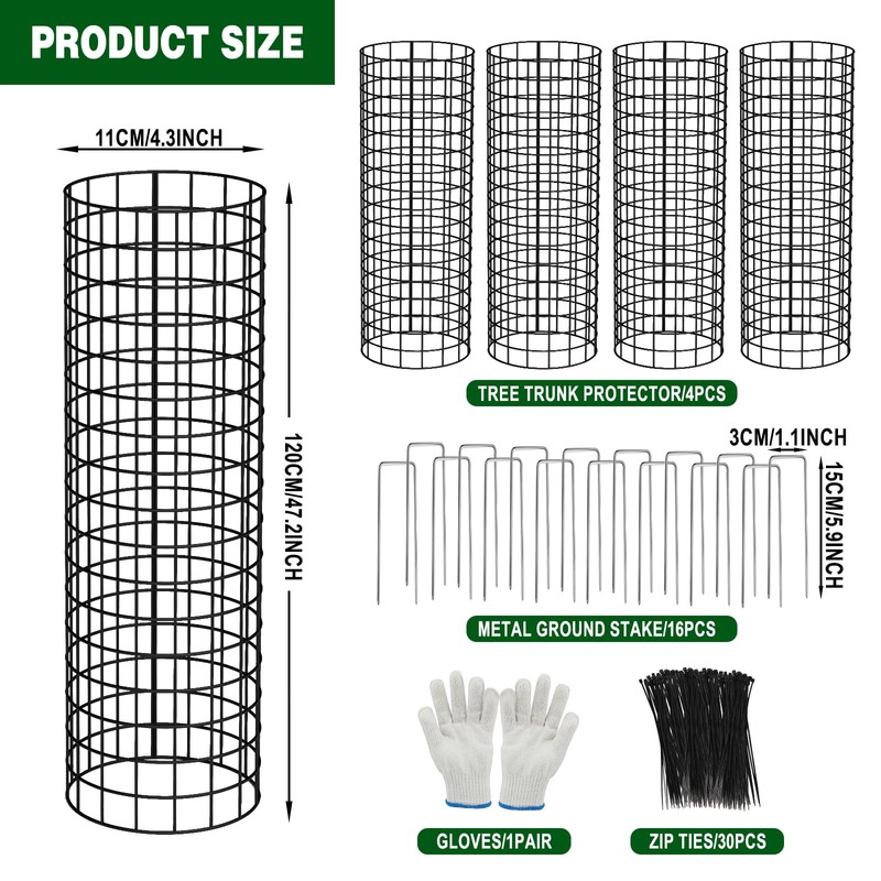 All-Metal Tree Trunk Guard, 4 Pack Mesh Protectors With Zip
