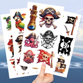 10 Sheet Waterproof Temporary Tattoos for Kids Party Supplies, Temp Tattoo Stickers for Kids Girls Boys Birthday Party Favors Activities (Pirates)