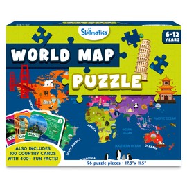 Skillmatics World Map Puzzle - 96 Piece Jigsaw Puzzle, Educational Toy, Geography for Kids, 400+ Facts, Gifts for Boys & Girls Ages 6 to 12