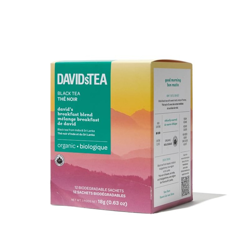 DAVIDsTEA Organic David's Breakfast Blend Black Tea, high caffeine, 12