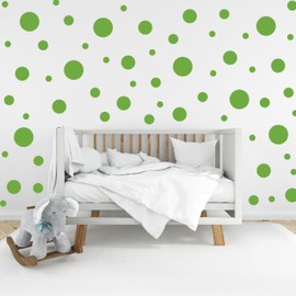 Set of 120 Vinyl Wall Decals - Assorted Polka Dots Stickers - Removable Adhesive Safe on Smooth or Textured Walls - Round Circles - for Nursery, Kids Room, Bathroom Decor (Lime-Tree Green)
