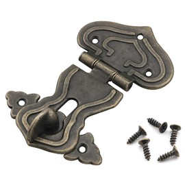 ZZLZX 6PCS Metal Jewelry Box Hook Hinge Lock 30 Screws Antique Brass Wooden Box Hinge Closing Hasp Latch Lock 3.4x2.3 inch for Wooden Box Gift Box DIY Box Hasp