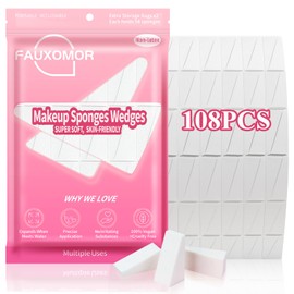 Fauxomor 108 Pcs New Makeup Sponges Wedges for Face Foundation, Latex-Free Triangle Cosmetic Make Up Sponge for Flawless Application and Blending, Beauty Blender for All Skin Types with Two Pouches