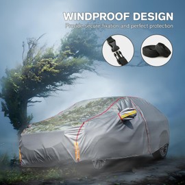 Car Cover Waterproof All Weather, 6 Layers Outdoor Full Car Cover UV Snow Rain Wind Dust All Weather Outdoor Protection with Zipper Cotton, Mirror Pocket, Fit for Sedan Grey (190-195 inch)
