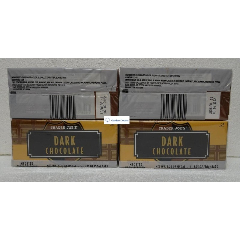 Trader Joe's Dark Chocolate 3 Small Bars 5.25oz 150g (Four