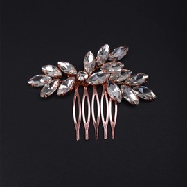 JWICOS Rose Gold Bridal Wedding Hair Comb for Brides and Bridesmaid Shining Crystal Rhinestones Bridal Comb Barrette for Women and Gilrs (Rose Gold)