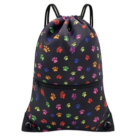 HOLYLUCK Drawstring Backpack Bag Sport Gym Sackpack (Black dog paw prin)