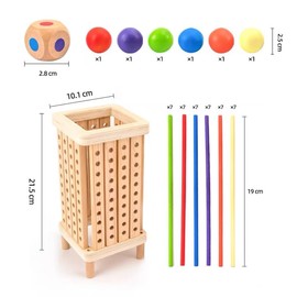 Montessori Wooden Board Game, Wooden Tower Games with 42 Coloured Sticks & Dice, Fine Motor Skills Game and Counting Game, Wooden Board Game for Children 3 4 5 6 Years Old Montessori Toy