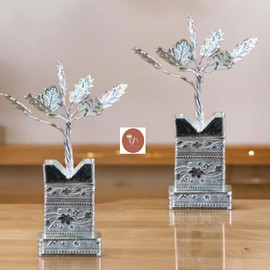 Pack of 20 Decorative Silver Plated Tulsi Plant 4 Inches | Silver Plated Brindavan for Puja Home Temple Decor Wedding Return Gift