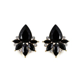 Art Deco Antique Vintage Pear Jet Black Onyx Rhinestone Bridal Bridesmaid Wedding Prom Cluster Earrings