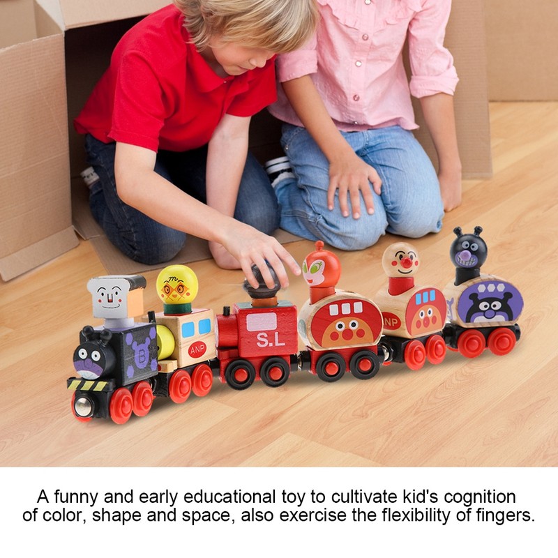 Mini Wooden Magnetic Train Set Cartoon Vehicle Blocks Children Educational