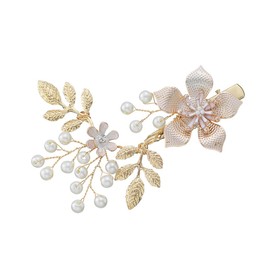 ISLHJDD Shining Hair Clip Bridal Hair Barrettes Pins Gold Leaf Flower Pearl Barrette Wedding Hair Accessory Elegant Bridal Hair Accessories(Gold)