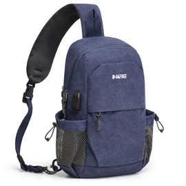 G4Free Canvas Sling Bag Crossbody Backpack Shoulder Bag for Men Women with Anti-theft Pocket & Charge Port (Dark Blue)