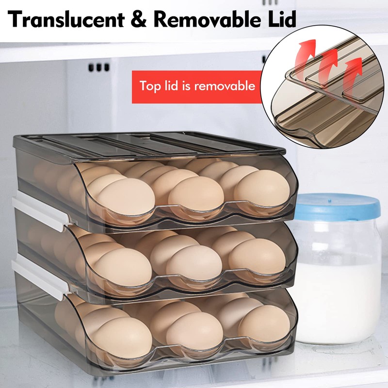 Lunmore Large Capacity Egg Holder for Refrigerator, Auto Rolling Egg