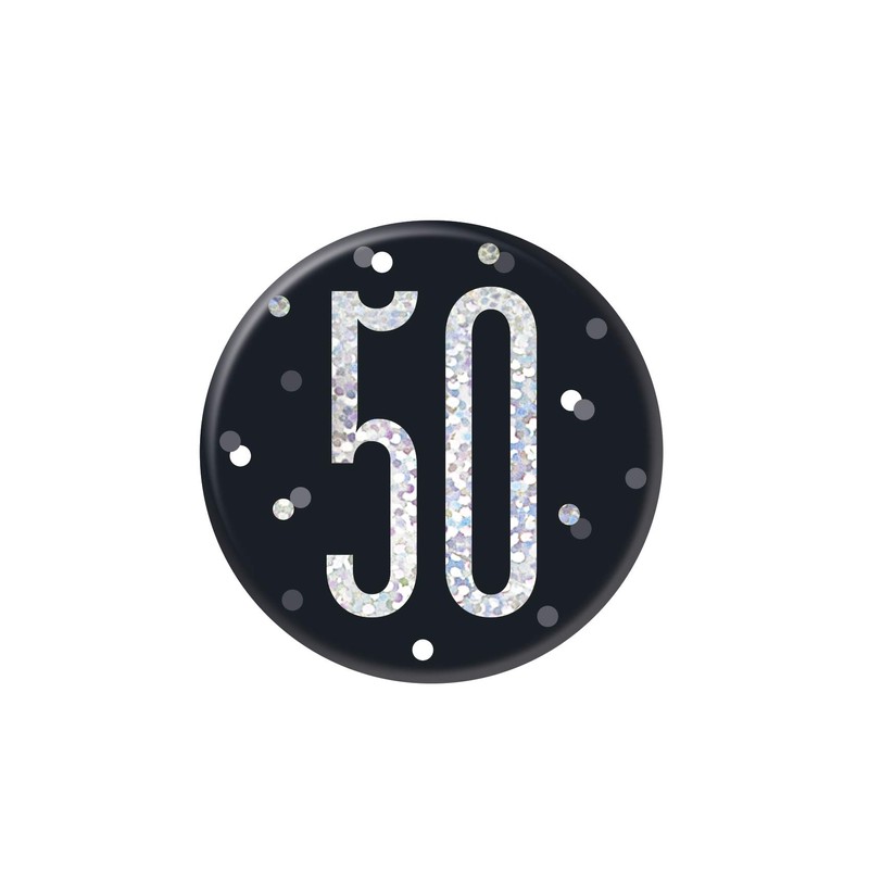 Round Prismatic 50th Birthday Badge | Party Accessories | Black