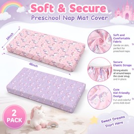 2 Pack Nap Mat Cover for Kindermat, 24” x 48”, Rainbow & Unicorn Designs,