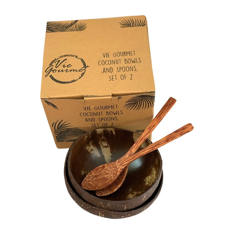 Vie Gourmet Premium Sealed Coconut Bowls and Spoons, Set of