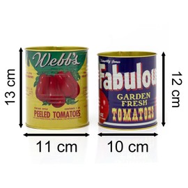 Carousel Home Set of 2 Decorative Replica Food Tin Cans | 2 Piece Replica Tinned Tomato Retro Metal Storage Tin Set | Vintage Style Metal Food Display Cans