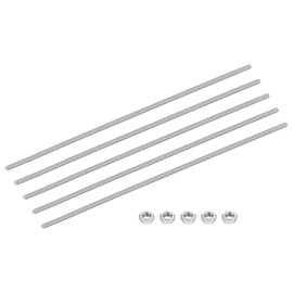 sourcing map 5Set M3-0.5x200mm Fully Threaded Rods, Threaded Rods Bar Studs with Nuts, 304 Stainless Steel Long Thread Screws Hardware for U-Bolts, Anchors, Clamps, Hangers, Silver