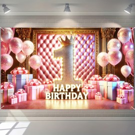 BlissYard - Decoración de primer cumpleaños para cumpleaños con texto en inglés "Happy Birthady" - Banner de corona de un año para decoración de niño y niña, suministros de fotografía para fiesta de