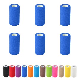 6 Pack Self Adhesive Bandage Wrap, 4 in x 5 Yards Non-Woven Self Adherent Cohesive Bandage, Vet Wrap Wound Tape for Thumb Finger Wrist Knee Ankle, Royal Blue