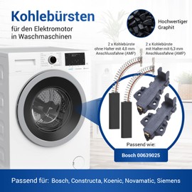 VIOKS Carbon Brushes Replacement for Bosch Siеmens 639025 00639025 Carbon Brushes Washing Machine – 2 x with Holder 6.3 mm AMP + 2 x without Holder 4.8 mm AMP for VarioPerfect Maxx Series 4 iQ100