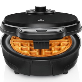 Anti-Overflow Belgian Waffle Maker with Shade Selector - Mess Free Moat Catches Excess Batter - Nonstick Electric Single Griddle Mold Makes 6 Inch Round Waffles - Black