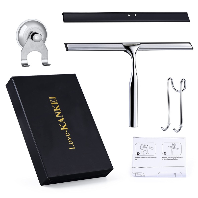 Love-KANKEI Shower Squeegee Stainless Steel Squeegee Shower with Suction Cup,