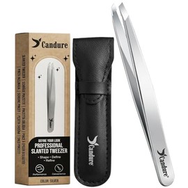 Candure Pinzette Augenbrauen Zupfen Pinzetten Profi Edelstahl Präzisionsspitze Pinzette Splitter Schräg zum Augenbrauen Zupfen Gesichts und Eingewachsene Geeignet für Herren & Damen Haare (Silber)