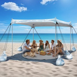 Raynesys Beach Tent Sun Shelter, 10 x 10 FT Beach Canopy Tent Sun Shade, UPF50+ Tents Canopy with 8 Sandbags & 4 Stability Poles, Outdoor Tents for Camping Fishing, Starfish