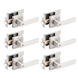 Brotima 6 Pack Privacy Door Lever, Keyless Interior Door Handle with Lock, Satin Nickel Square Lock Set for Bedroom, Bathroom, Reversible for Right/Left Handed Doors