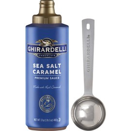 Ghirardelli - Sea Salt Caramel Flavored Sauce, 17 Ounce Squeeze Bottle with Ghirardelli Stamped Barista Spoon