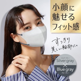 B-Style Mask, 3D Type, Silver Gray x Blue Gray, 20 Pieces, Women's, Small Face, Stylish, Non-woven Fabric, Easy to Breath, Won't Hurt Ears, Pollen Protection, Virus Prevention