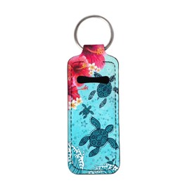 Gearider Blue Hibiscus Turtles Chapstick Holder Keychain, Lip Gloss Tube Holder for Travel