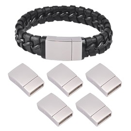 UNICRAFTALE 5 Sets Rectangle Magnetic Clasp Stainless Steel Magnetic Buckle Leather Clasp End Clasp for Bracelet Jewellery Making 20 x 12 x 5 mm Hole 2.5 x 10 mm