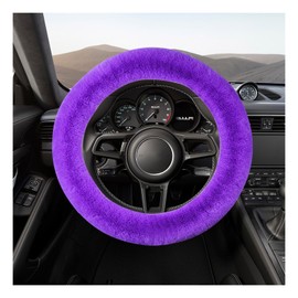 Suvnie Fur Wool Sheepskin Car Steering Wheel Cover, 15 Inch Fluffy Anti-Slip Auto Steering Wheel Protector for Warm Winter, Universal Fuzzy Plush Vehicle Steering Wheel Accessories (Purple)