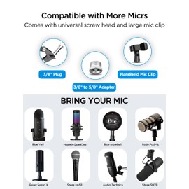 Microphone Boom Arm Desk Mount for Wave/Blue Yeti/Hyperx Quadcast/SM7B/SM58/MV7, Upgraded Metal Stable Heavy Duty Adjustable Scissor Desk Microphone Stand with Handheld Mic Clip, 3/8" to 5/8" Adapter