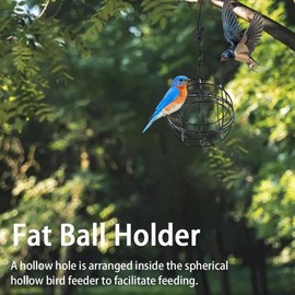 2Pcs Fat Ball Feeders Hanging, Bird Feeders Hanging Fat Ball Bird Holder with 2 S-shaped Hooks, Metal Fat Ball Holder for Outdoor Garden Wildlife Birds Finch Sparrow Robin (black&golden)