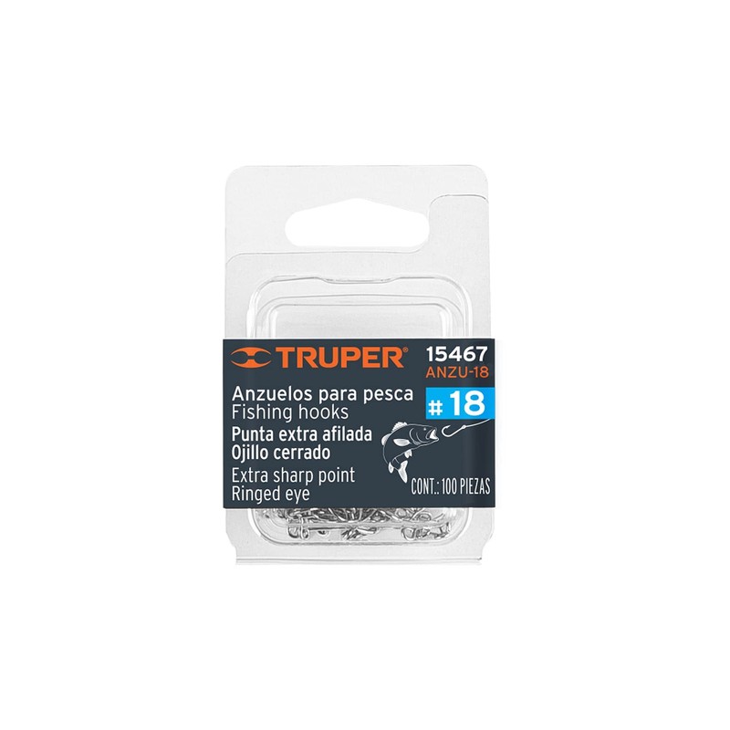 Truper ANZU-18, Anzuelo para pesca de acero niquelado, # 18,