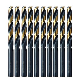 MAXTOOL Letter E 0.25" 10PCs Identical Jobber Length Drill Bits HSS M2 Twist Drill Bits Fully Ground Black & Bronze Straight Shank; JBL02H10RE10