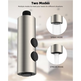 Hibbent Metal Pull Down Kitchen Faucet Head Replacement with 15 Adapters, Sink Spray Head, 2 Function Spray Nozzle Compatible with Moen, American Standard, Delta, Kohler Faucets, Brushed Nickel