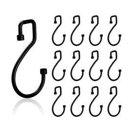 12 Pieces S Shaped Hooks Metal Hooks Shower Curtain Hooks Rustproof for Bathroom Kitchen Bedroom (Black)